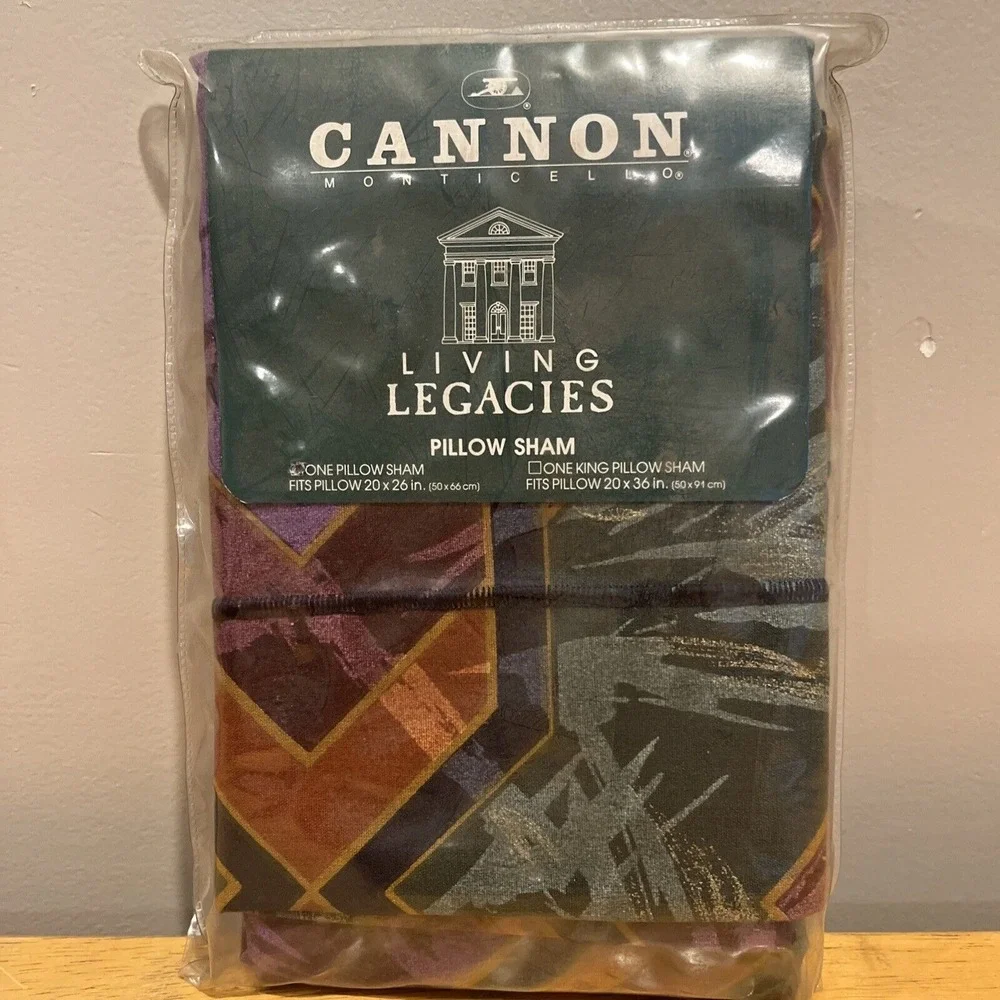 Vtg‎ Cannon Monticello Pillow Sham Dark Green Purple 1980s Geometric